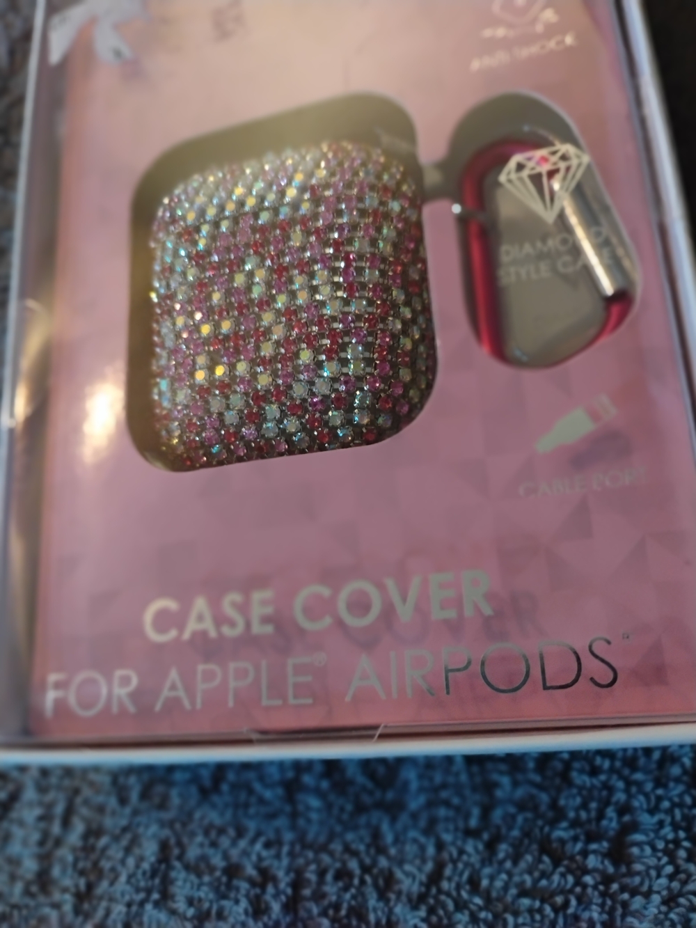 dELiA*s Sparkling Multicolor Crystal AirPods Case with Pink Clip